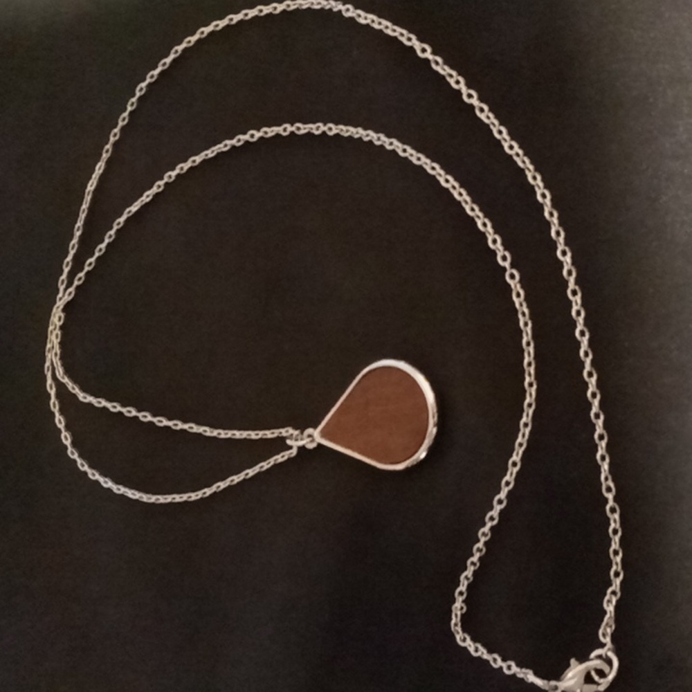 Long pendant necklace minimalist mahogany color wooden teardrop